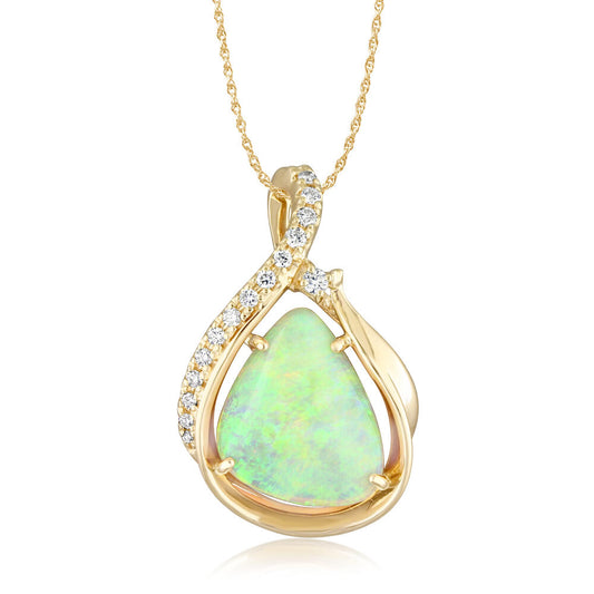 14K Yellow Gold Australian Opal/Diamond Pendant