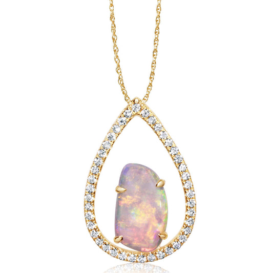 14K Yellow Gold Australian Opal/Diamond Pendant