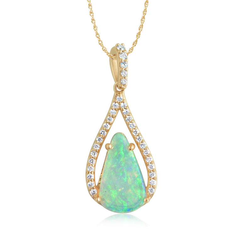 14K Yellow Gold Australian Opal/Diamond Pendant