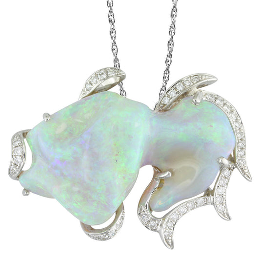 18K White Gold Australian Opal/Diamond Pendant