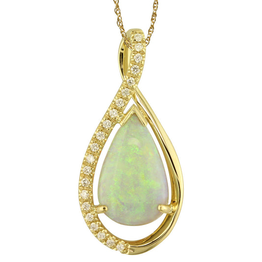 14K Yellow Gold Australian Opal/Diamond Pendant