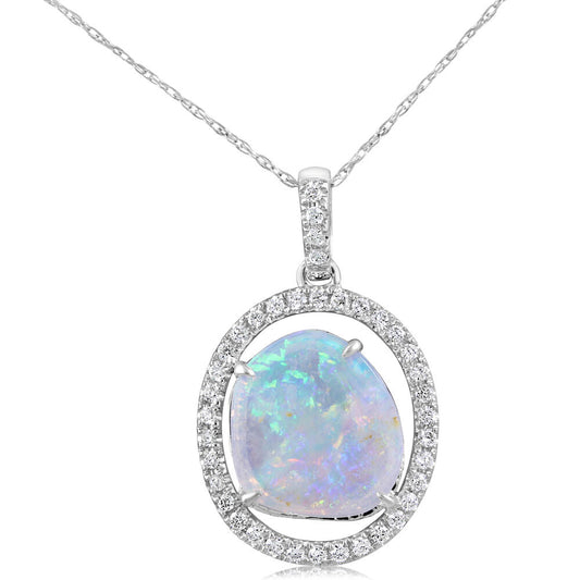 14K White Gold Australian Opal/Diamond Pendant