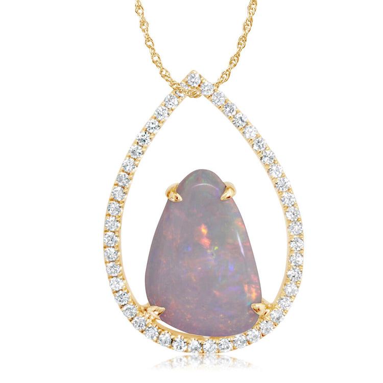 14K Yellow Gold Australian Opal/Diamond Pendant