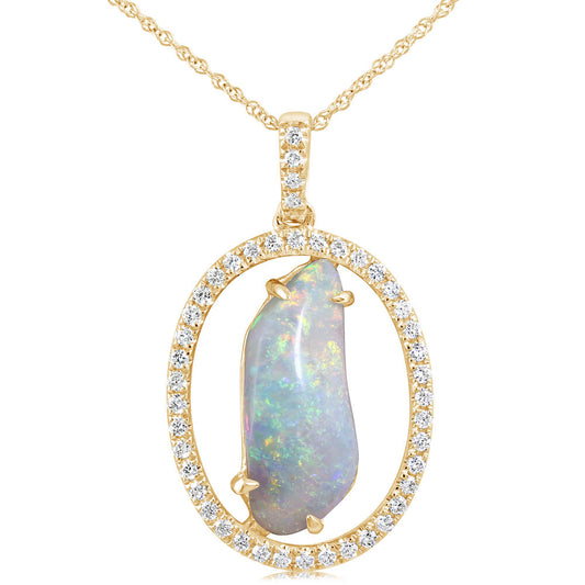 14K Yellow Gold Australian Opal/Diamond Pendant