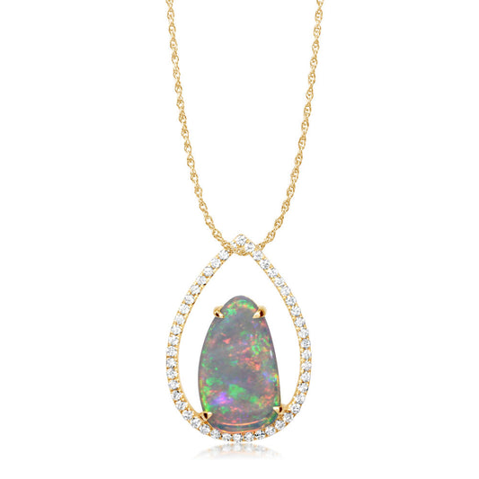 14K Yellow Gold Australian Opal/Diamond Pendant