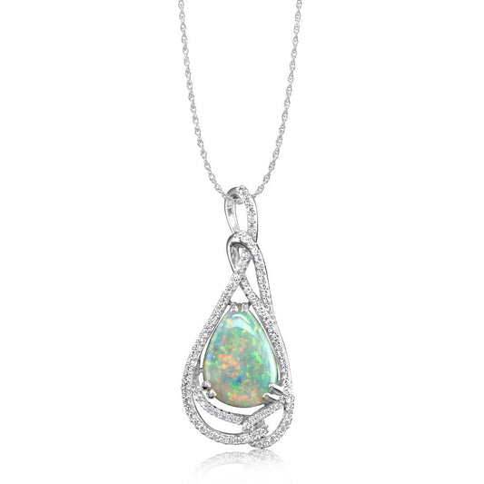 18K White Gold Australian Opal/Diamond Pendant