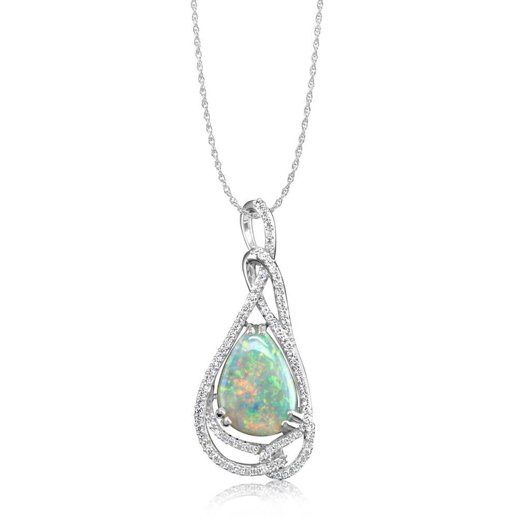 18K White Gold Australian Opal/Diamond Pendant