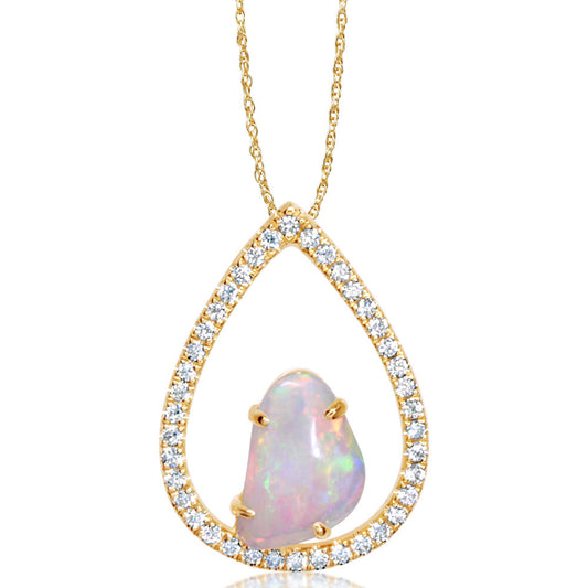 14K Yellow Gold Australian Opal/Diamond Pendant