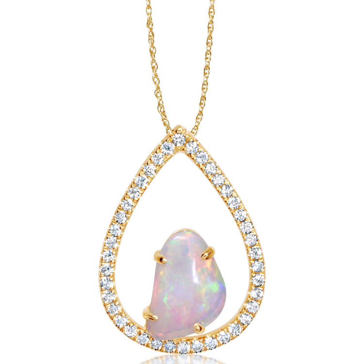 14K Yellow Gold Australian Opal/Diamond Pendant