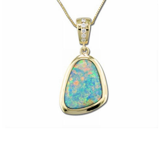 14K Yellow Gold Natural Opal/Diamond Pendant