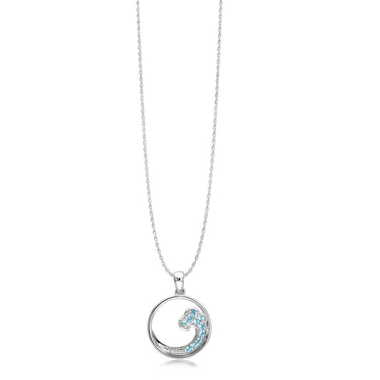 Sterling Silver Blue Topaz Wave Pendant