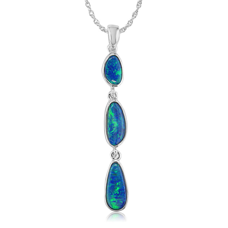 14K White Gold Australian Opal Doublet Pendant