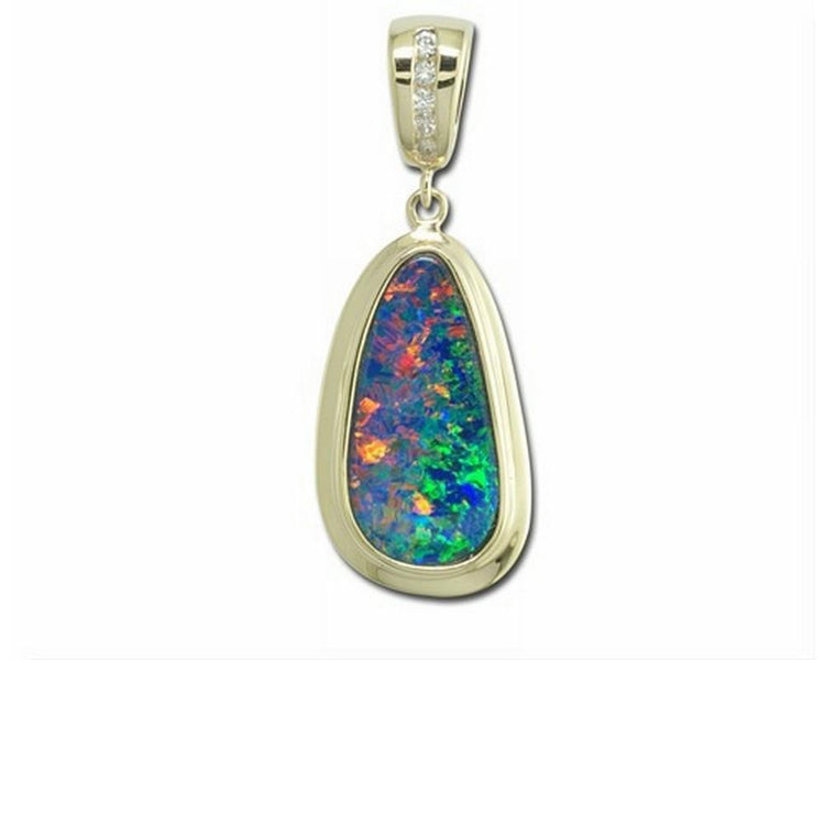 14K Yellow Gold Australian Opal Doublet/Diamond Pendant