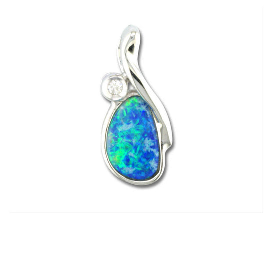 Sterling Silver Australian Opal Doublet/Diamond Pendant