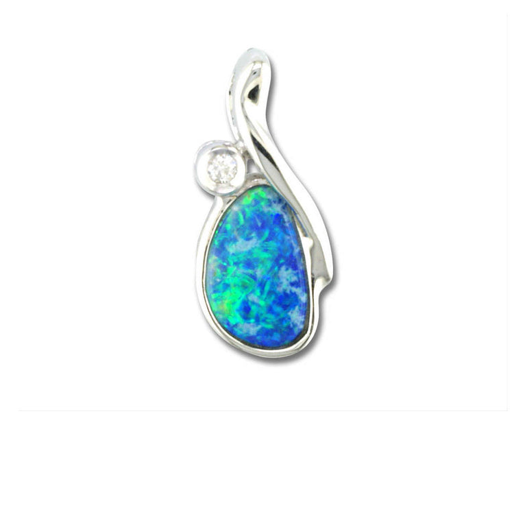 Sterling Silver Australian Opal Doublet/Diamond Pendant