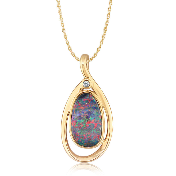 14K Yellow Gold Australian Opal/Diamond Pendant