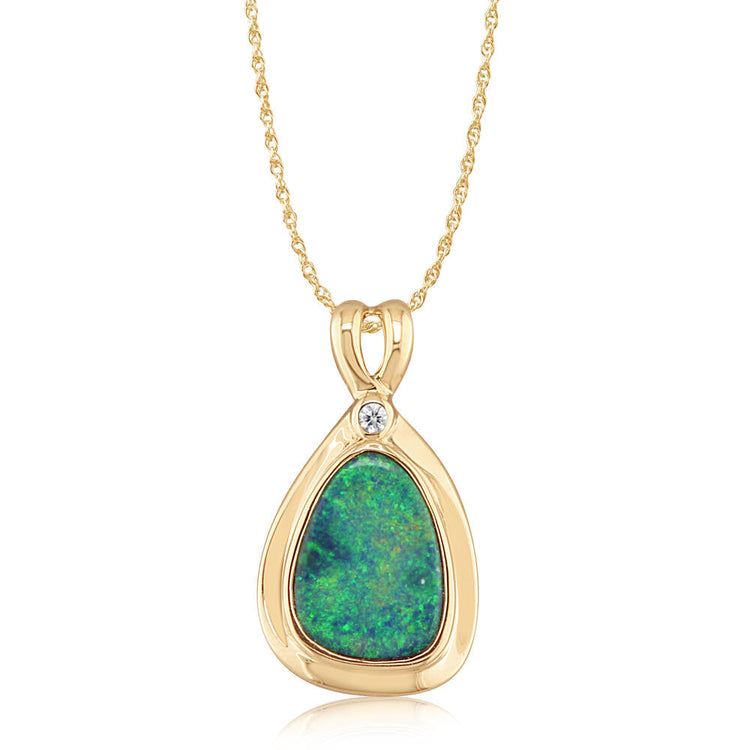 14K Yellow Gold Australian Opal/Diamond Pendant