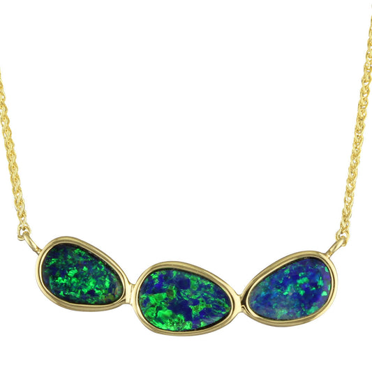 14K White Gold Australian Opal Doublet Necklace