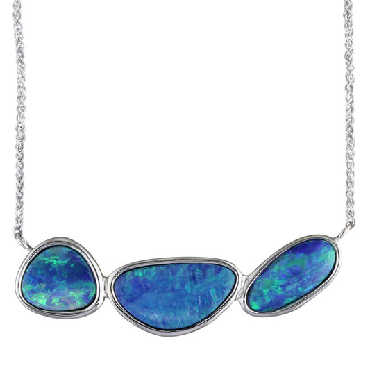 14K White Gold Australian Opal Doublet Necklace