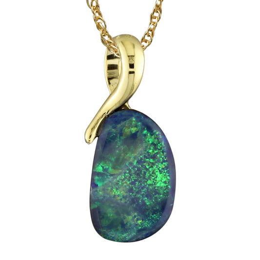 14K White Gold Australian Opal Doublet Pendant