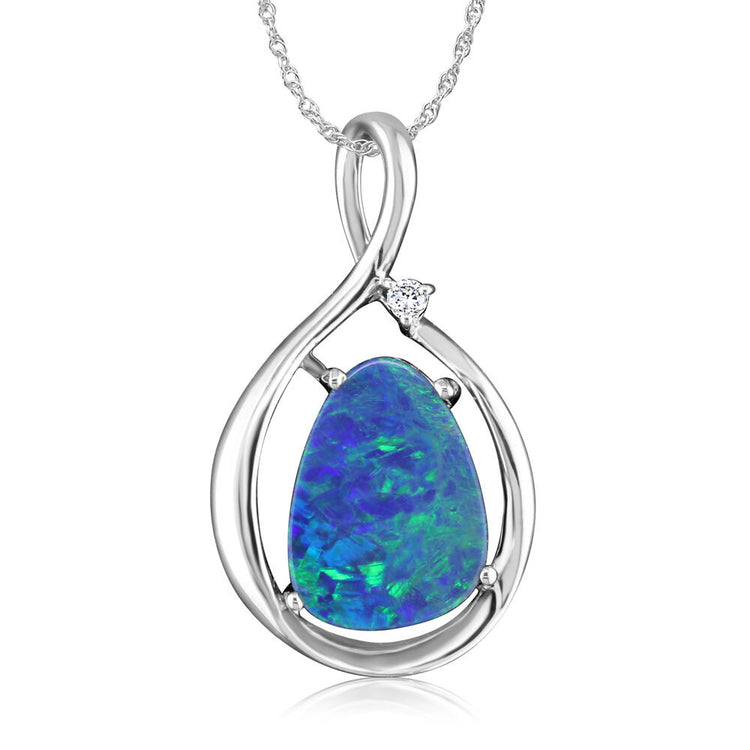 14K White Gold Australian Opal/Diamond Pendant