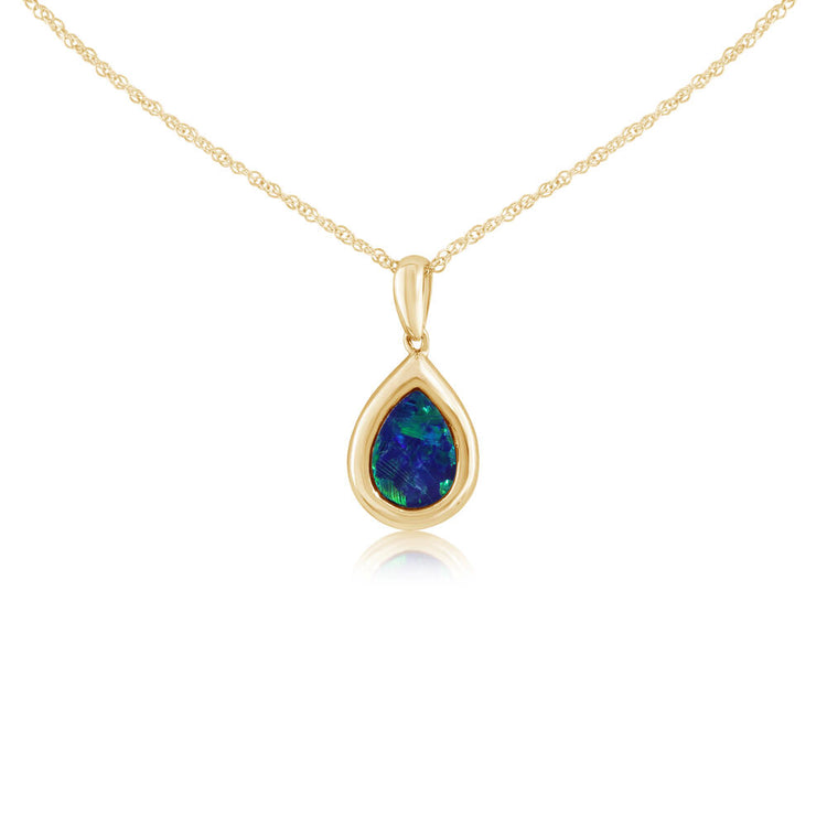 14K Yellow Gold 7x5 Pear Australian Opal Doublet Pendant