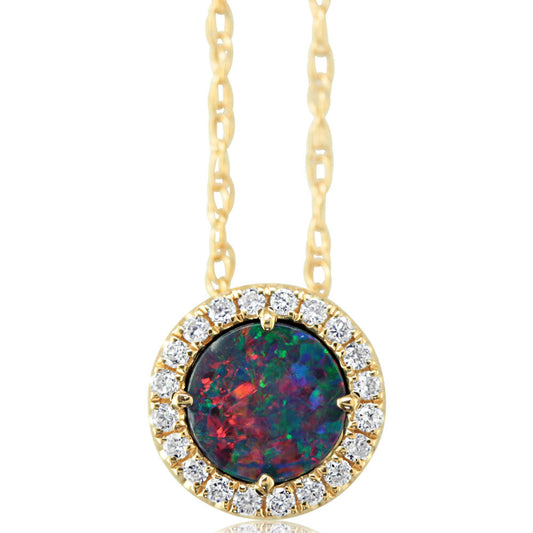 14K Yellow Gold Australian Opal Doublet/Diamond Pendant with Chain