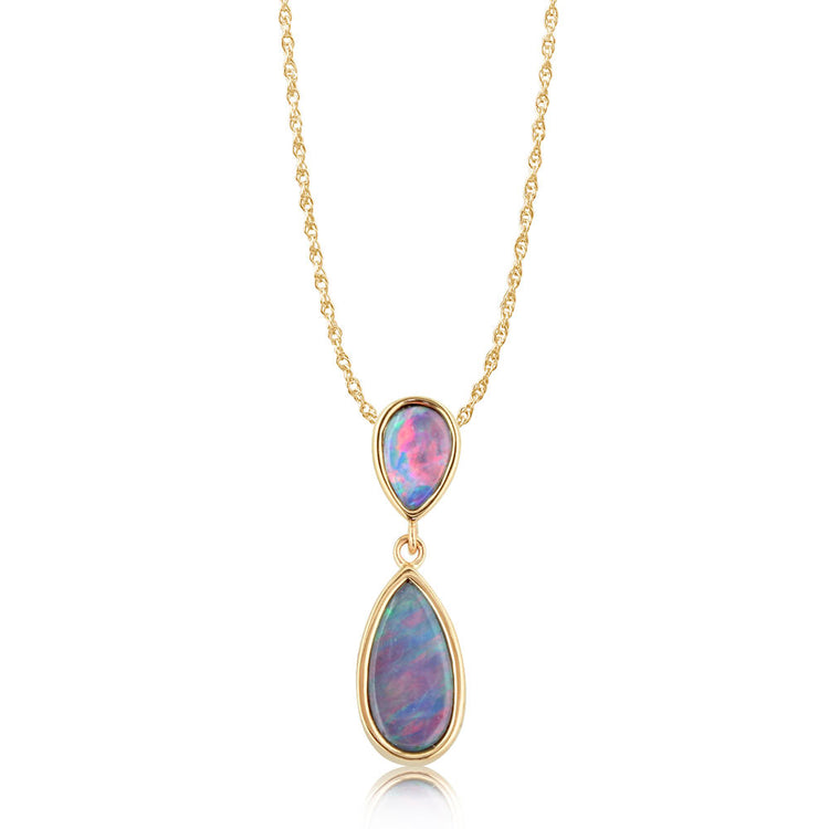 14K Yellow Gold 6x4/10x5 Pear Australian Opal Doublet Pendant