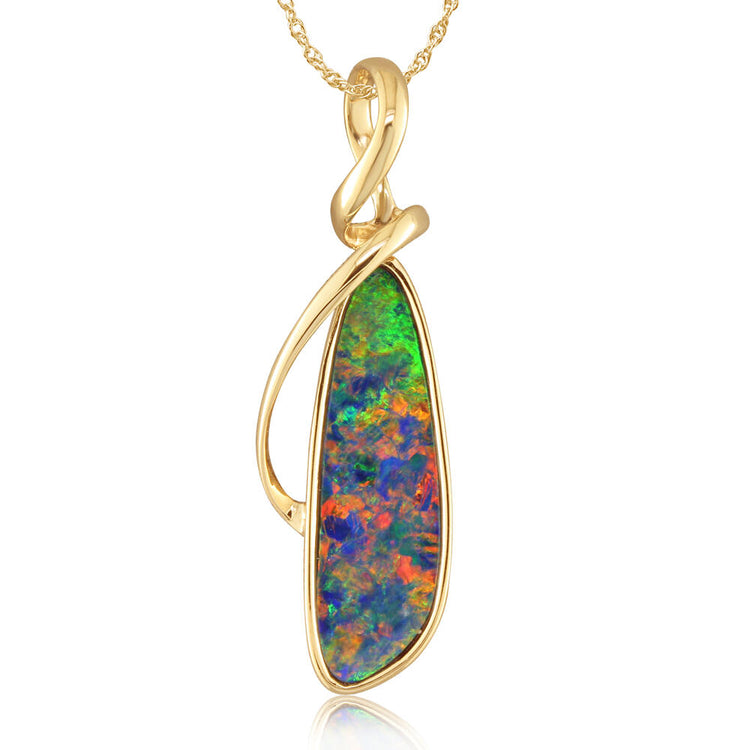 14K Yellow Gold Australian Opal Doublet Pendant