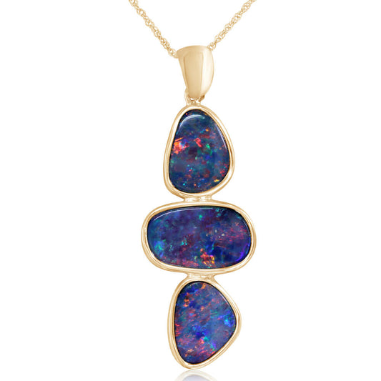 14K Yellow Gold Australian Opal Doublet Pendant