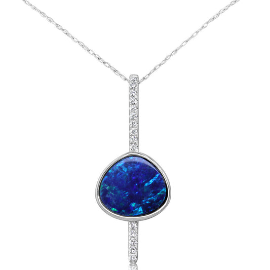 14K White Gold Australian Opal/Diamond Pendant