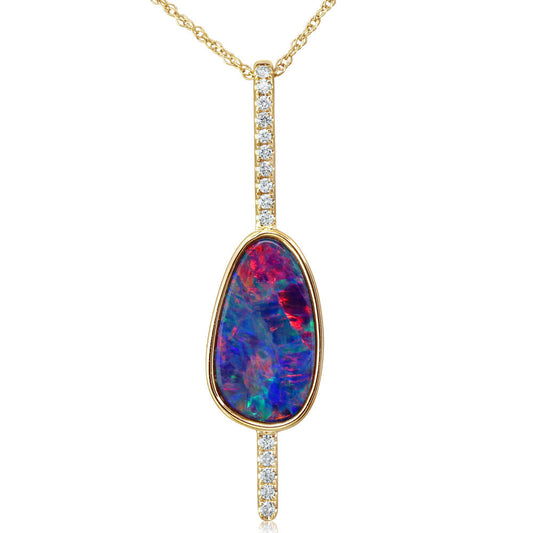 14K Yellow Gold Australian Opal/Diamond Pendant