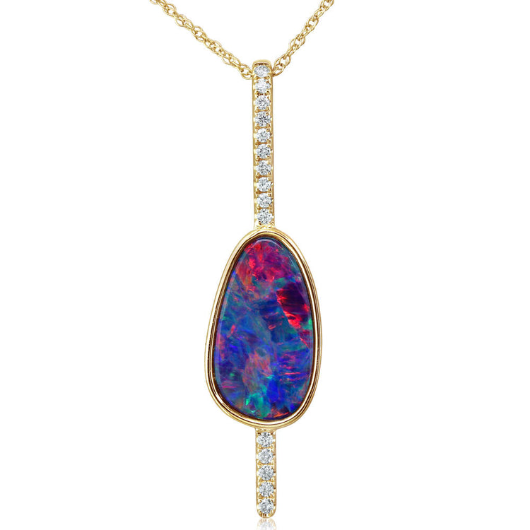 14K Yellow Gold Australian Opal/Diamond Pendant