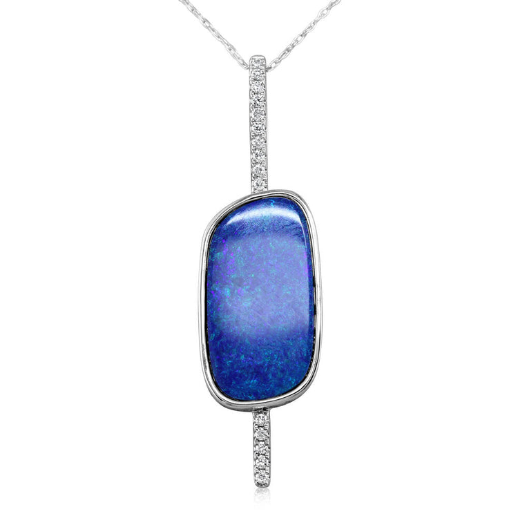 14K White Gold Australian Opal/Diamond Pendant