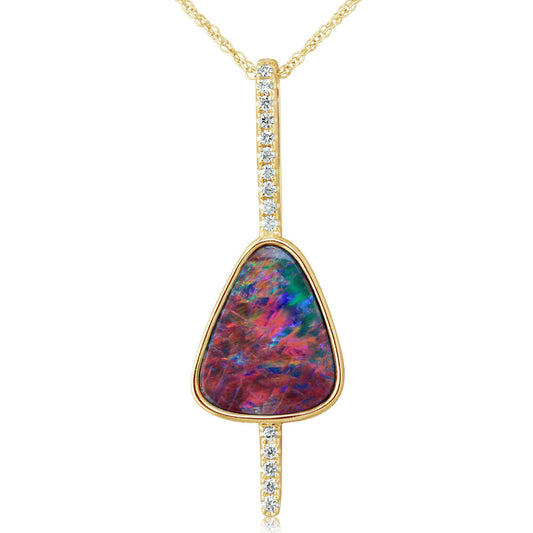 14K Yellow Gold Australian Opal/Diamond Pendant