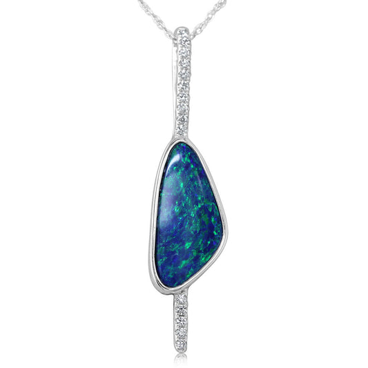 14K White Gold Australian Opal/Diamond Pendant