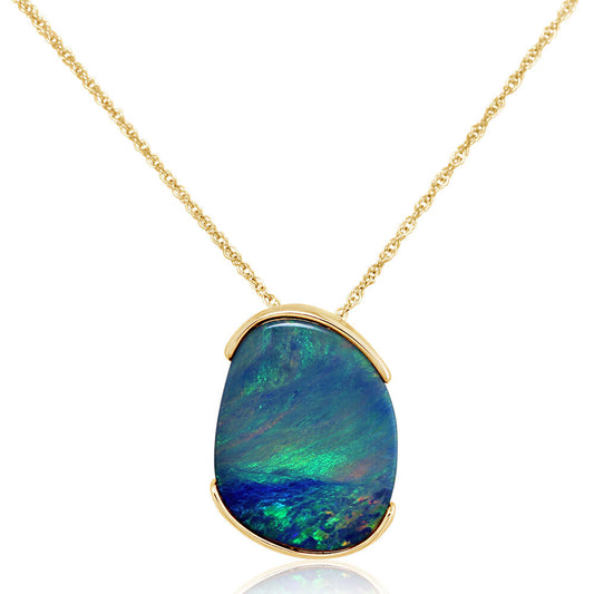 14K Yellow Gold Australian Opal Doublet Pendant