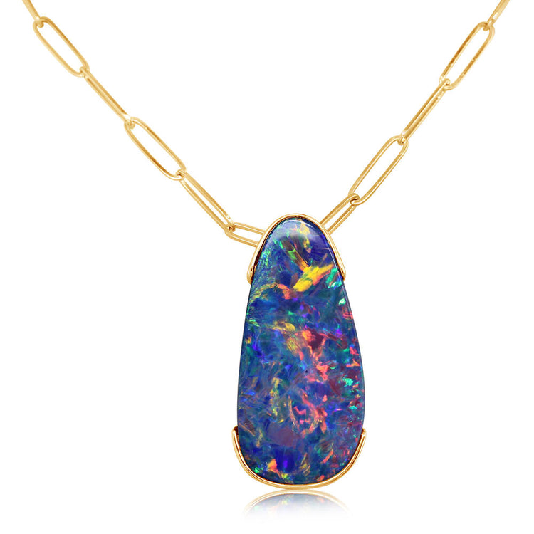 14K Yellow Gold Australian Opal Doublet Pendant