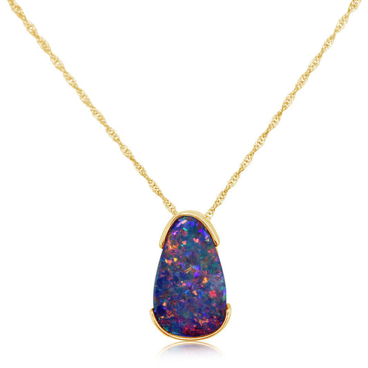 14K Yellow Gold Australian Opal Doublet Pendant