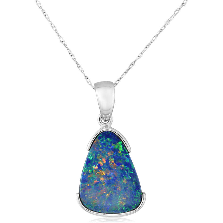 14K White Gold Australian Opal Doublet Pendant