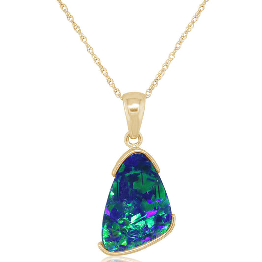 14K White Gold Australian Opal Doublet Pendant