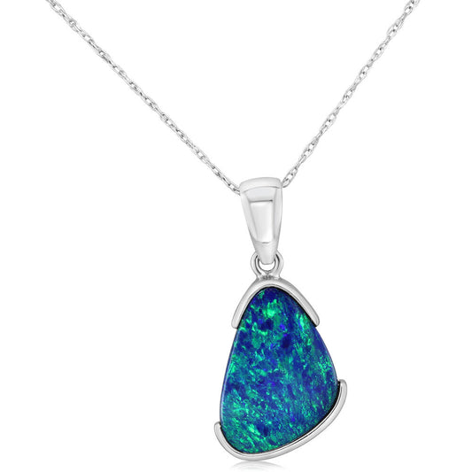 14K White Gold Australian Opal Doublet Pendant