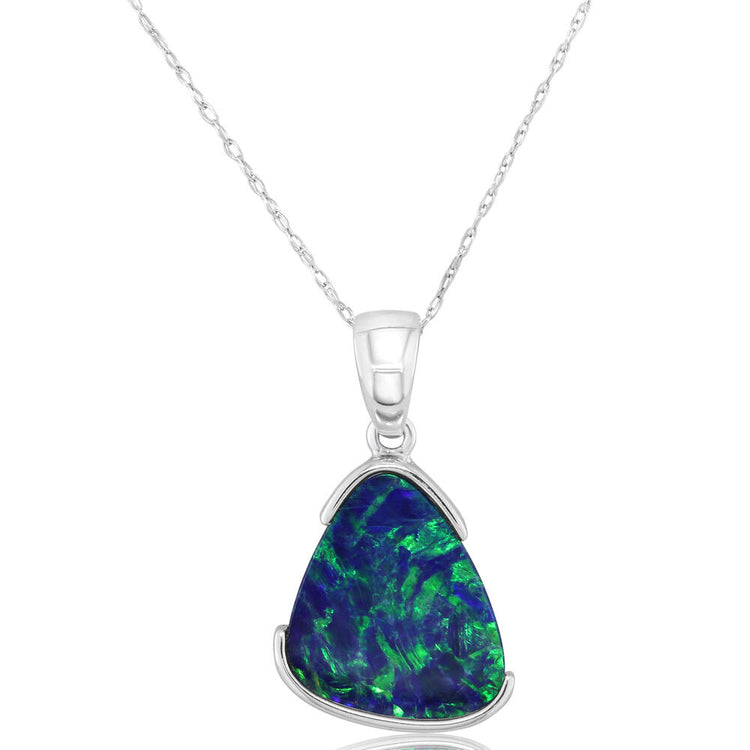 14K White Gold Australian Opal Doublet Pendant