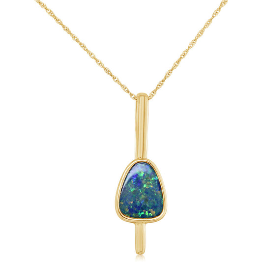 14K Yellow Gold Australian Opal Doublet Pendant