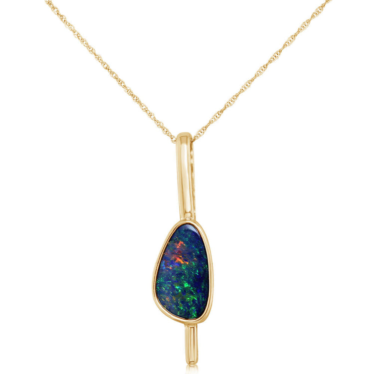 14K Yellow Gold Australian Opal Doublet Pendant