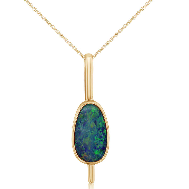 14K Yellow Gold Australian Opal Doublet Pendant