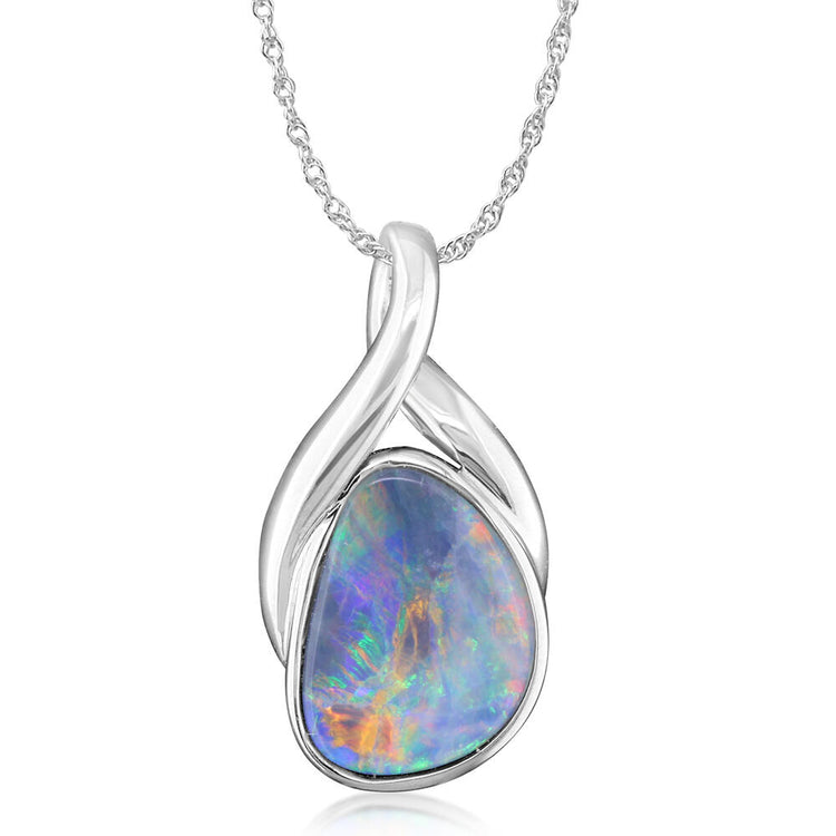 14K White Gold Australian Opal Doublet Crossover Bail Pendant