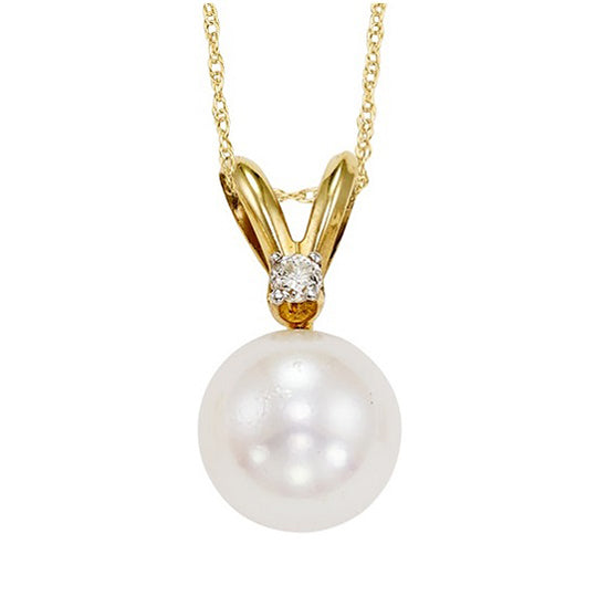 14K Pearl Pendant with Diamond (No Chain) 5.5 mm ""AAA""