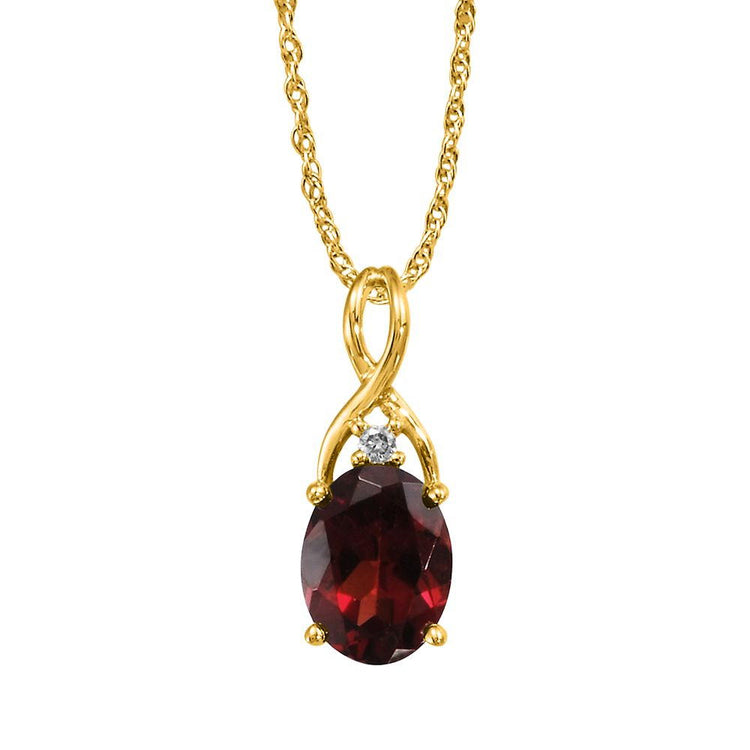 14K Yellow Gold Garnet/Diamond Pendant (With Chain)