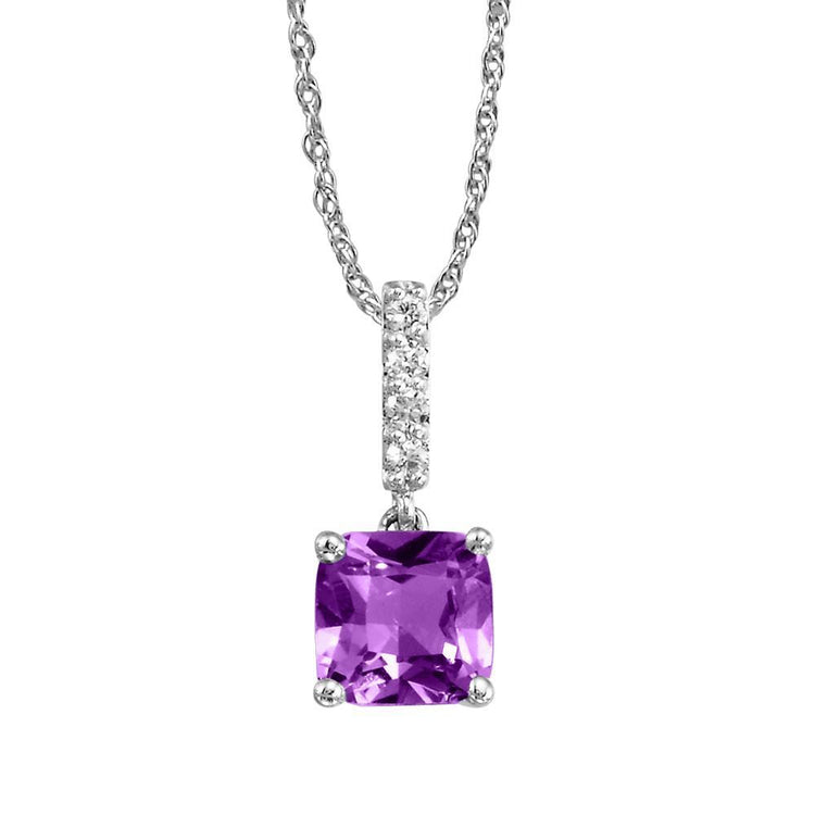 14K White Gold Amethyst/Diamond Pendant